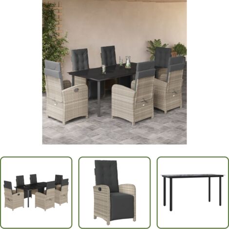 vidaXL Cojines para sillas -  Set comedor jardín 7 pzas y cojines ratán sintético gris claro