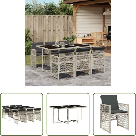 vidaXL Cojines para sillas -  Set comedor jardín 7 pzas y cojines ratán sintético gris claro