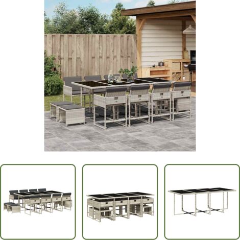 vidaXL Cojines para sillas -  Set comedor jardín y cojines 13 pzas ratán sintético gris claro