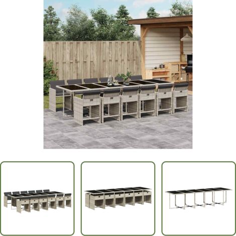 vidaXL Cojines para sillas -  Set comedor jardín y cojines 13 pzas ratán sintético gris claro