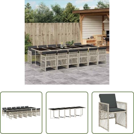 vidaXL Cojines para sillas -  Set comedor jardín y cojines 13 pzas ratán sintético gris claro