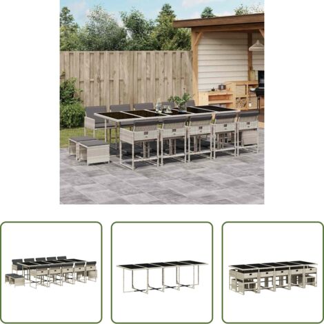 vidaXL Cojines para sillas -  Set comedor jardín y cojines 15 pzas ratán sintético gris claro