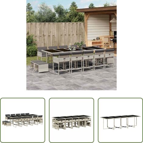 vidaXL Cojines para sillas -  Set comedor jardín y cojines 15 pzas ratán sintético gris claro