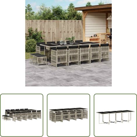 vidaXL Cojines para sillas -  Set comedor jardín y cojines 15 pzas ratán sintético gris claro