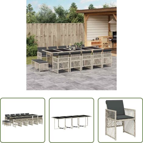 vidaXL Cojines para sillas -  Set comedor jardín y cojines 15 pzas ratán sintético gris claro