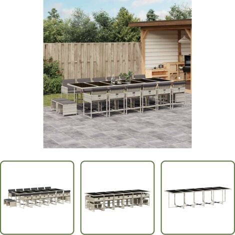 vidaXL Cojines para sillas -  Set comedor jardín y cojines 17 pzas ratán sintético gris claro