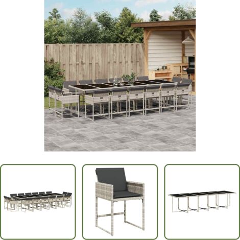vidaXL Cojines para sillas -  Set comedor jardín y cojines 17 pzas ratán sintético gris claro