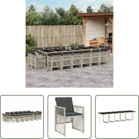 vidaXL Cojines para sillas -  Set comedor jardín y cojines 17 pzas ratán sintético gris claro