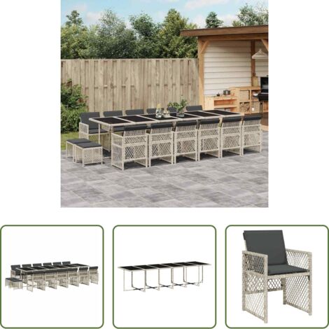 vidaXL Cojines para sillas -  Set comedor jardín y cojines 17 pzas ratán sintético gris claro