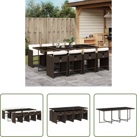 vidaXL Cojines para sillas -  Set comedor para jardín 9 pzas y cojines ratán sintético marrón