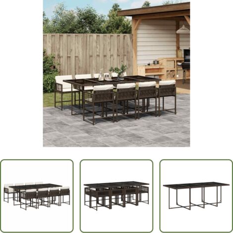 vidaXL Cojines para sillas -  Set comedor para jardín 9 pzas y cojines ratán sintético marrón
