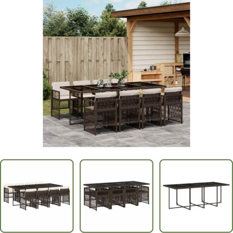 vidaXL Cojines para sillas -  Set comedor para jardín 9 pzas y cojines ratán sintético marrón