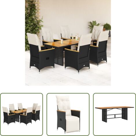 vidaXL Cojines para sillas -  Set de mesa y sillas de jardín 7 pzas y cojines ratán PE negro