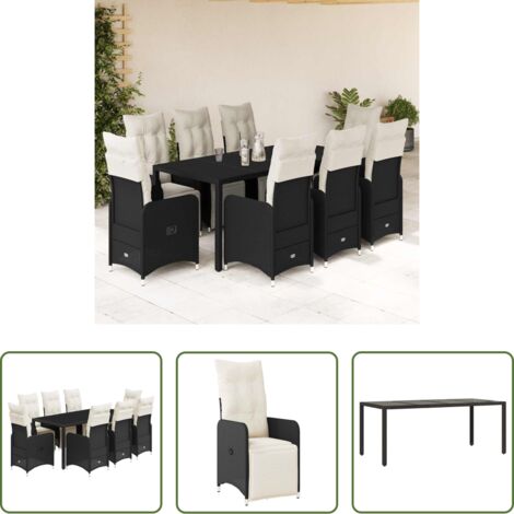 vidaXL Cojines para sillas -  Set de mesa y sillas de jardín 9 pzas y cojines ratán PE negro