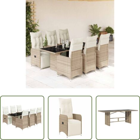 vidaXL Cojines para sillas -  Set de mesa y sillas jardín 7 pzas con cojines ratán PE marrón