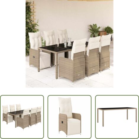 vidaXL Cojines para sillas -  Set de mesa y sillas jardín 7 pzas con cojines ratán PE marrón