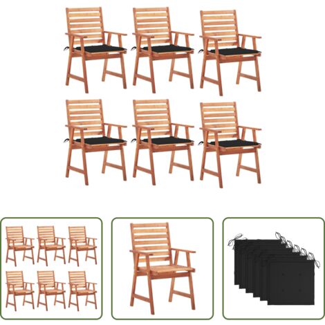 vidaXL Cojines para sillas -  Sillas comedor de jardín y cojines 6 uds madera maciza acacia