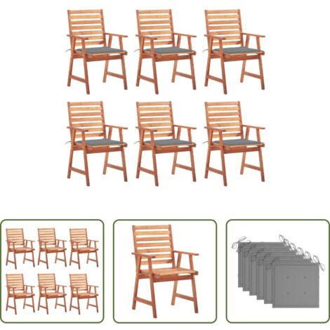 vidaXL Cojines para sillas -  Sillas comedor de jardín y cojines 6 uds madera maciza acacia