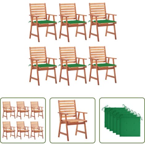 vidaXL Cojines para sillas -  Sillas comedor de jardín y cojines 6 uds madera maciza acacia