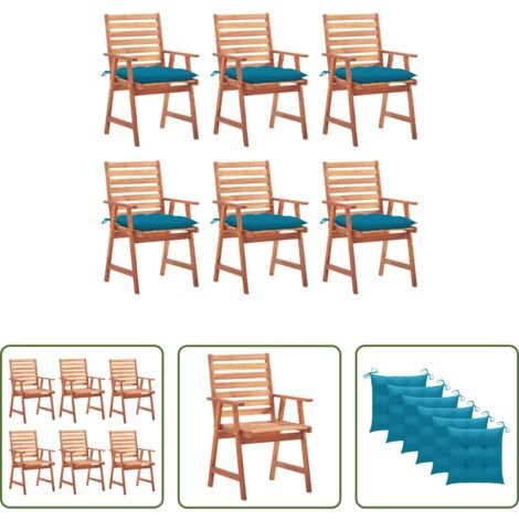 vidaXL Cojines para sillas -  Sillas comedor de jardín y cojines 6 uds madera maciza acacia