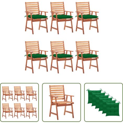 vidaXL Cojines para sillas -  Sillas comedor de jardín y cojines 6 uds madera maciza acacia