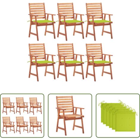 vidaXL Cojines para sillas -  Sillas comedor de jardín y cojines 6 uds madera maciza acacia