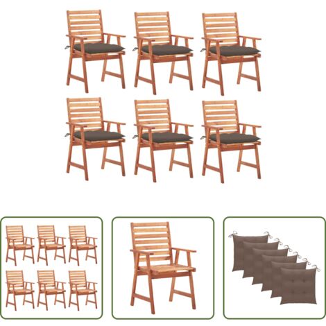 vidaXL Cojines para sillas -  Sillas comedor de jardín y cojines 6 uds madera maciza acacia