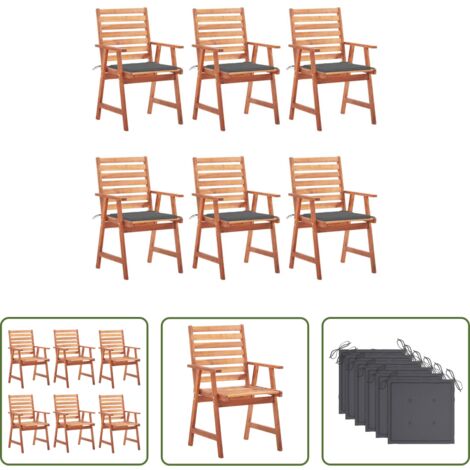 vidaXL Cojines para sillas -  Sillas comedor de jardín y cojines 6 uds madera maciza acacia