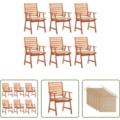vidaXL Cojines para sillas -  Sillas comedor de jardín y cojines 6 uds madera maciza acacia