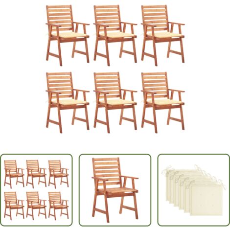 vidaXL Cojines para sillas -  Sillas comedor de jardín y cojines 6 uds madera maciza acacia