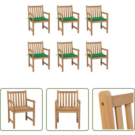 vidaXL Cojines para sillas -  Sillas de jardín 6 uds madera maciza de teca cojines verde