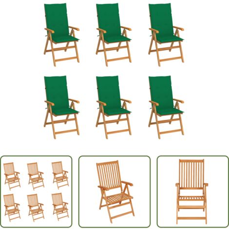 vidaXL Cojines para sillas -  Sillas de jardín 6 uds madera maciza de teca cojines verde