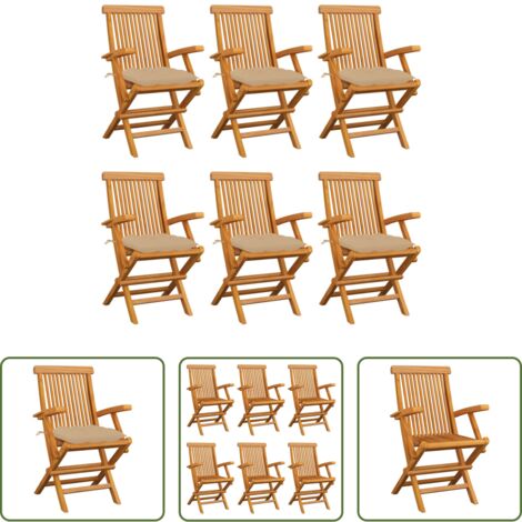 vidaXL Cojines para sillas -  Sillas de jardín 6 uds madera maciza de teca con cojines beige