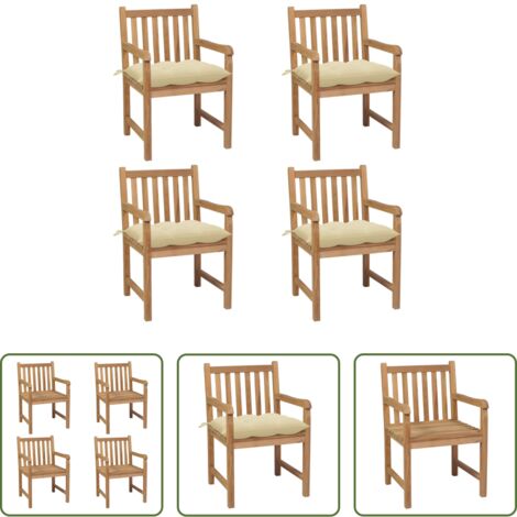 vidaXL Cojines para sillas -  Sillas de jardín con cojines 4 uds madera de teca blanco crema