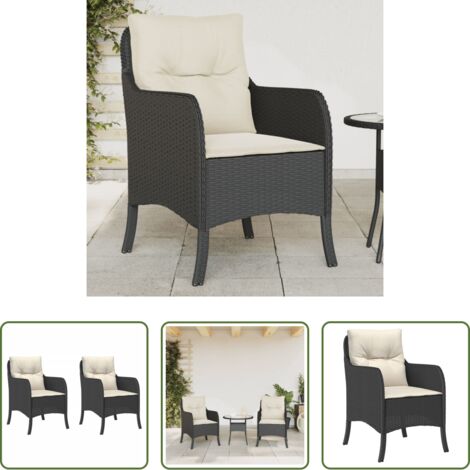 vidaXL Cojines para sillas -  Sillones de jardín con cojines 2 uds ratán sintético negro