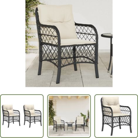 vidaXL Cojines para sillas -  Sillones de jardín con cojines 2 uds ratán sintético negro
