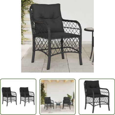 vidaXL Cojines para sillas -  Sillones de jardín con cojines 2 uds ratán sintético negro