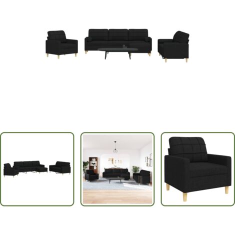 vidaXL Cojines para sofá -  Juego de sofá 4 piezas con reposapiés y cojines tela negro