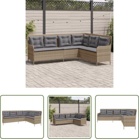 vidaXL Cojines para sofá -  Sofá de jardín en forma de L con cojines ratán sintético beige