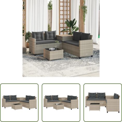vidaXL Cojines para sofá -  Sofá jardín forma de L con mesa y cojines ratán PE gris claro
