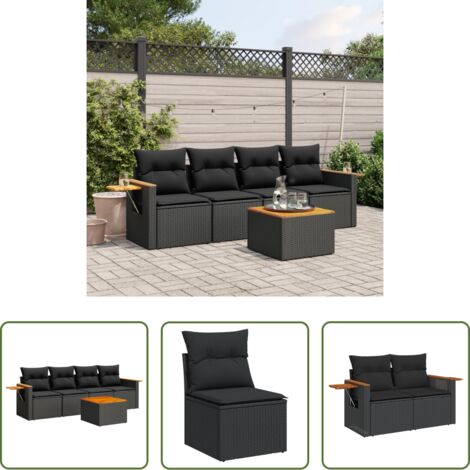 vidaXL Cojines para sofás -  Set de muebles de jardín 5 pzas y cojines ratán sintético negro