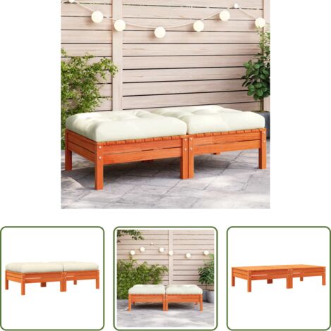 vidaXL Cojines para terraza -  Reposapiés jardín cojines 2 uds madera maciza pino marrón cera