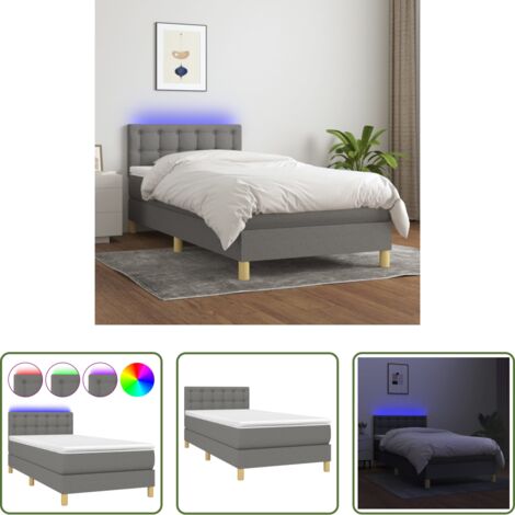 vidaXL Colchón con LED -  Cama box spring con colchón y LED tela gris oscuro 80x200 cm