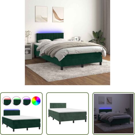 vidaXL Colchón con luz -  Cama box spring colchón y LED terciopelo verde oscuro 120x200cm