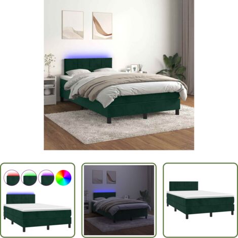 vidaXL Colchón con luz -  Cama box spring colchón y LED terciopelo verde oscuro 120x200cm