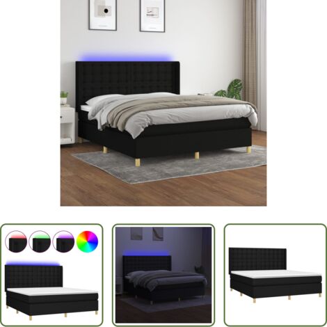 vidaXL Colchón con luz -  Cama box spring colchón y luces LED tela negro 180x200 cm