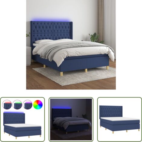 vidaXL Colchón con luz LED -  Cama box spring colchón y luces LED tela azul 140x190 cm