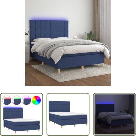 vidaXL Colchón con luz LED -  Cama box spring colchón y luces LED tela azul 140x200 cm