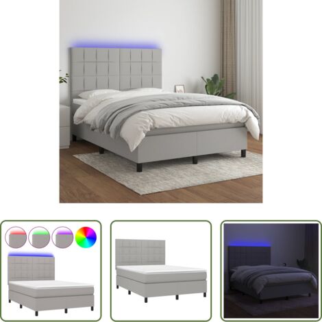 vidaXL Colchón con luz LED -  Cama box spring colchón y luces LED tela gris claro 140x190 cm