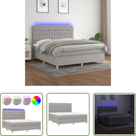vidaXL Colchón con luz LED -  Cama box spring colchón y luces LED tela gris claro 180x200 cm